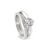 Platinum Finish Sterling Silver Micropave Solitaire Wedding Ring Set with 100 Facet Simulated Daimond