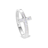 Platinum Finish Sterling Silver Micropave Cross Ring with Simulated Diamonds - size 8