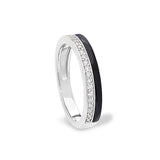 Platinum Finish Sterling Silver Micropave Ring with with Navy Enamel and Simulated Diamondss