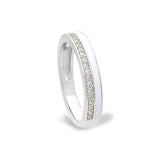 Platinum Finish Sterling Silver Micropave Ring with with White Enamel and Simulated Diamondss
