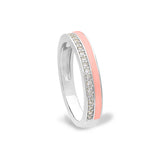 Platinum Finish Sterling Silver Micropave Ring with with Coral Enamel and Simulated Diamondss