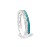 Platinum Finish Sterling Silver Micropave Ring with with Turquoise Enamel and Simulated Diamondss