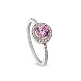 Platinum Finish Sterling Silver Micropave Simulated Pink Sapphire Ring with Simulated Diamonds