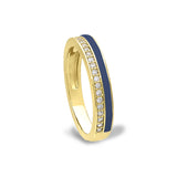 Gold Vermeil Sterling Silver Micropave Ring with with Navy Enamel and Simulated Diamondss